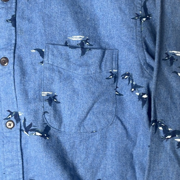 BLAKE SHELTON X LANDS END Men Blue Duck  Print Button Front Size M - Picture 4 of 8